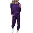 thumbnail image 2 of Simua Ensemble 2 Pcs pour Femmes Col Rond Manches Longues Pantalon Grand Taille Haute Élastique Pantalon Long Fluide avec Poche, 2 of 6