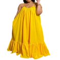 thumbnail image 1 of Femmes Été Décontracté Fluide Longue Robe avec Poche Spaghetti Sangle Cou Cou Swing Solide Plage Robe Maxi en Vrac, 1 of 7