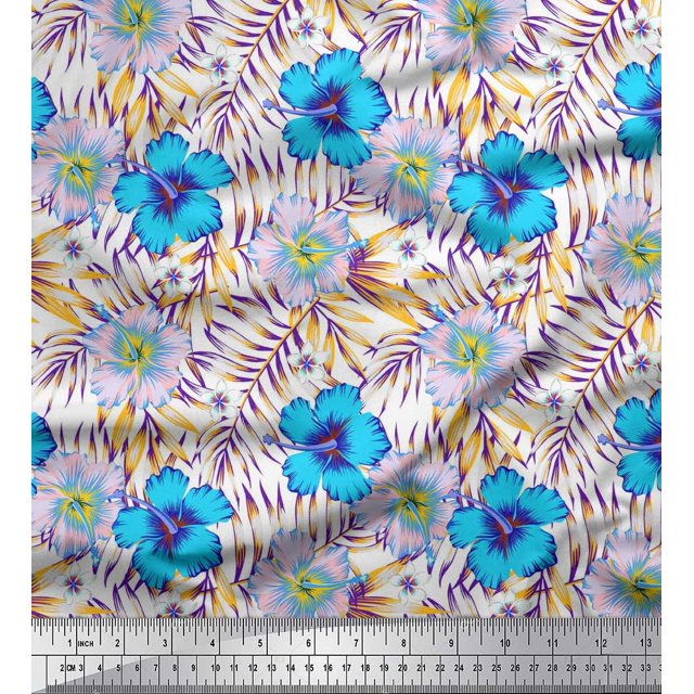 Soimoi Polyester Crepe Fabric Floral & Leaves Tropical Print Fabric by The Yard 52 Inch Wide