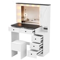 thumbnail image 4 of BeesClover Makeup Vanity Desk and Stool Set, Illuminated Dressing Table with Integrated Charging Station, Storage Drawers & Concealed Shelving, 4 of 7