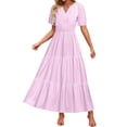 thumbnail image 1 of HXWCHs Robe d'Extérieur pour Femme, Fluide, Col en V, Taille à Nouer, Robe d'Été Décontractée, Confortable, Plage, Évasée, Maxi pour la Saison du Printemps, Rose, m, 1 of 7