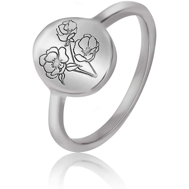 Handmade Flower Signet Ring18K Gold Ring Delicate Personalized Jewelry Gift for Women/Girls(Silver,9#)