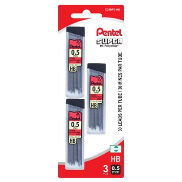 Pentel Super Hi-Polymer Mines de Recharge, 30 Mines par Tube, HB, 0,5mm, 3PC paque