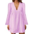 thumbnail image 1 of MAWCLOS Ladies Loose Hollow Out Mini Dresses Party Flared Sleeves Short Dress Purple XL, 1 of 2