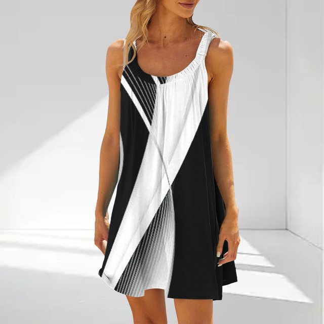 Ovzne Robes pour Femmes 2025 Robe Femme Mode Robe Décontractée Imprimée Sans Manches Robe Grande Taille Robe Imprimée Liquidation