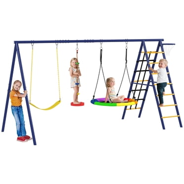 Qaba 6 in 1 Kids Swing Set for Outdoor, A-Frame & Heavy Duty, for Ages 3-8