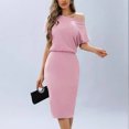 thumbnail image 1 of Gspmoly Robes pour Femmes, Mode Été Robe Décontractée pour Femmes à Manches Courtes, Épaules Dénudées, Longueur Genou, Robes de Travail pour Femmes Offres des Fêtes, 1 of 7