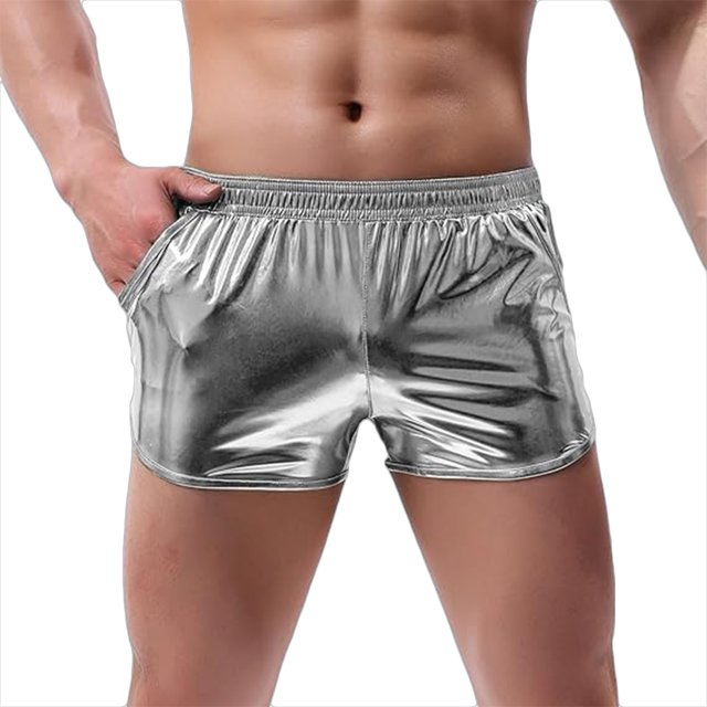 YUGYXL Mens Cotton Shorts Fashion Shiny Sparkly Rave Outfit Party Shorts with Pockets Silver L