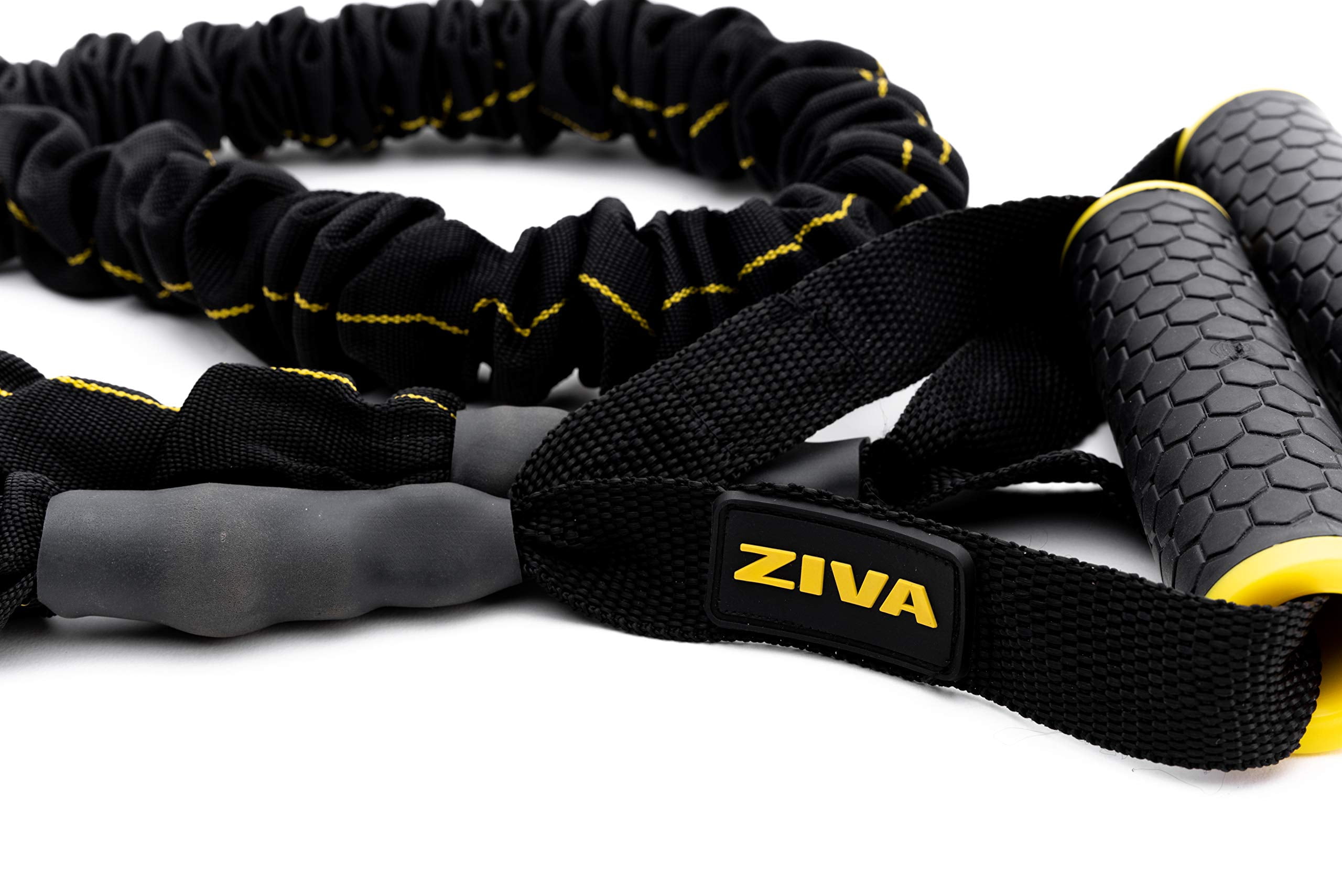 Ziva Portable Lightweight Resistance Tube Band - Multiple Resistance Avail - Nylon Safety Sleeve and Foam Handles for Home Fitness, Strength Training, Cross Workouts â€“ Extra Heavy 45-50 lbs