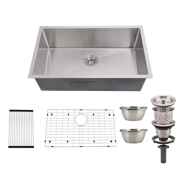 30 Inch Kitchen Sink for Single Bowl,Undermount Kitchen Sink Stainless Steel Sink 16 Gauge Kitchen Sinks with Accessories, Easy Drain and Low Noise 30" x18" x10" (Brushed Nickel)