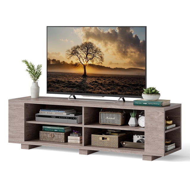 Costway 59" Wood TV Stand Console Storage Entertainment Media Center with Shelf Grey