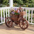 thumbnail image 2 of Gymax Rustic Wood Tricycle Planter w/Barrel Pot & Storage Box for Patio Balcony Garden, 2 of 10