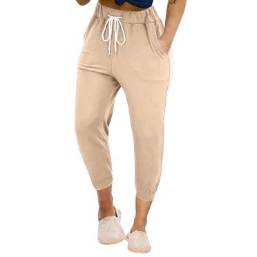 Plebaso Women's Capri Joggers Casual Drawstring Athletic Capris High Waist Lounge Cropped Jogger Pants