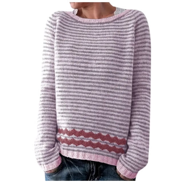 TJAZFJPA Pull-Over pour Femmes pour le Travail, Pull Tricoté Ample à Col Rond Color Block, Haut Confortable Tendance, Pulls Surdimensionnés pour Femmes, Pull à Manches Courtes Tendance pour Femmes