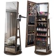 thumbnail image 1 of Gymax 360° Swivel Jewelry Armoire with Built-in LED Lights and Full Length Mirror, Rustic Brown, 1 of 9