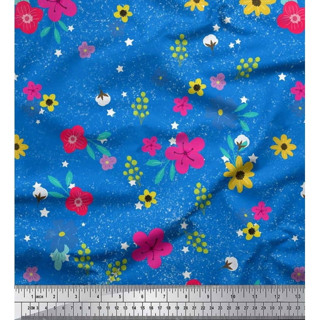 Soimoi Satin Silk Fabric Artistic Flower Decor Fabric Printed Yard 42 Inch Wide