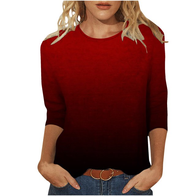 Hauts à Manches 3/4 pour Femmes Mode Féminine T-Shirt Imprimé Ample Blouse à Manches 3/4 Col Rond Hauts Décontractés T-Shirts en Coton T-Shirts pour Femmes Mode T-Shirts à Manches 3/4 pour Femmes