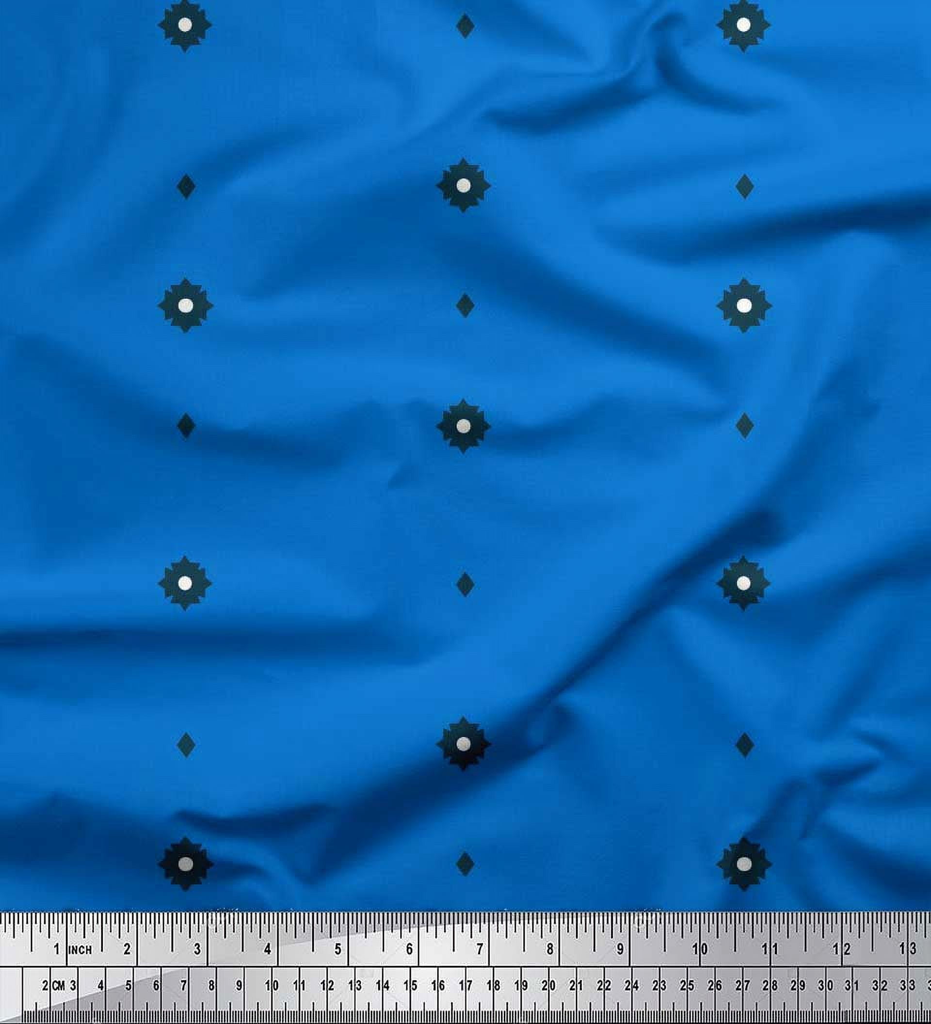 Soimoi Blue Velvet Fabric Butidar Jamdani Print Sewing Fabric Yard 58 Inch Wide