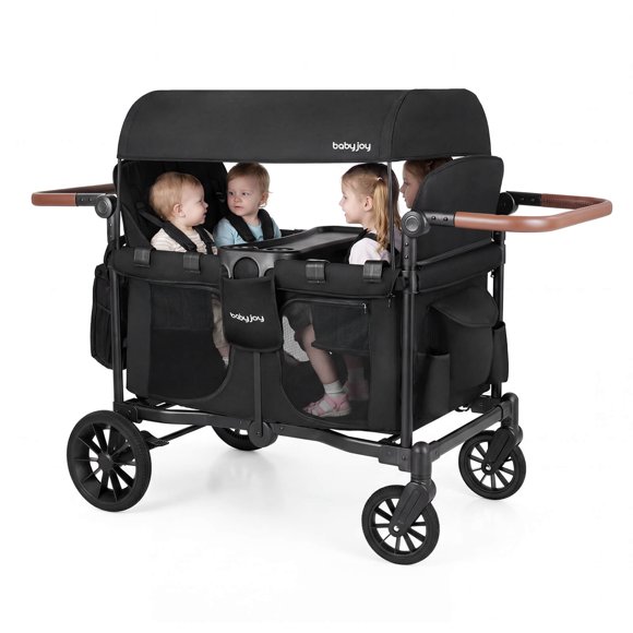 Poussette-wagon Babyjoy, Poussette Pliable pour Tout-Petits à 4 Places avec Auvent Amovible Noire