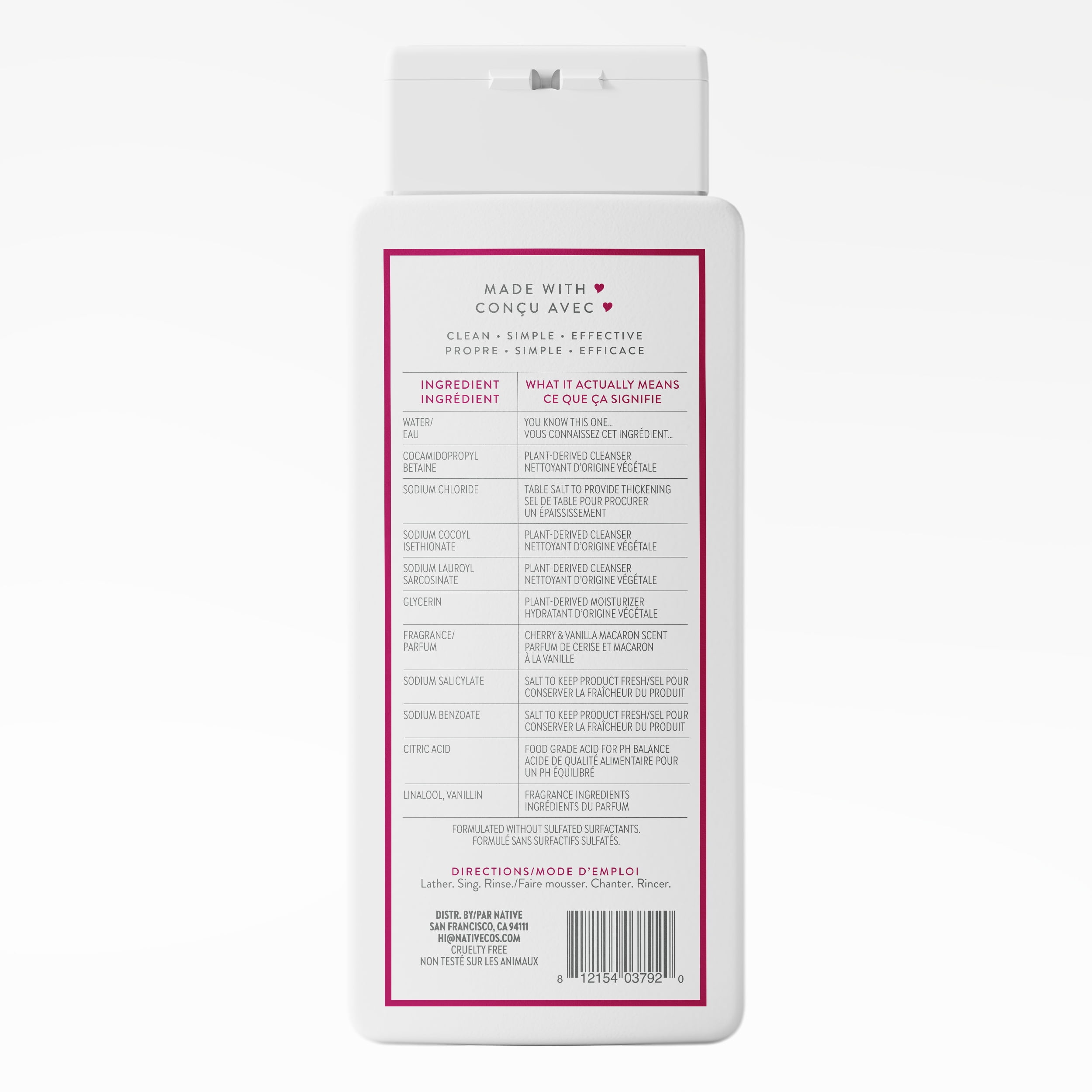 Native Natural Body Wash, Cherry Vanilla & Macaron, Sulfate Free, Paraben Free