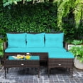 thumbnail image 4 of Patiojoy Ensemble de Mobilier de Patio 3 Pcs Extérieur en Osier Toutes Saisons Ensemble de Conversation avec Ottoman Coussiné et Table d'Appoint Turquoise, 4 of 10
