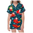 thumbnail image 1 of AJIWYH Pyjama pour Fillette, Ensemble de Pyjama pour Enfants Décontracté Imprimé à Boutons, Col, Haut à Manches Courtes et Short, Ensembles de Pyjama pour Filles Bleu, 8-9 Ans, 1 of 4