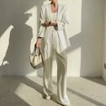 thumbnail image 2 of Timegard 2 Piece Suits Set for Women Button V Neck Open Front Jackets Business Office Wide Leg Pant Blazer Outfits, 2 of 6
