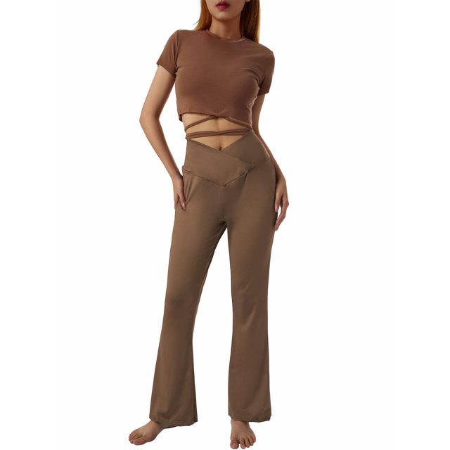 Women's Bootcut Yoga Pants Crossover High Waisted Workout Leggings Stretch Through Tummy Control Flare Pants