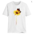 thumbnail image 2 of Blouse Été Manches Courtes T-shirt Femmes Tournesol Imprimé Rond Femmes Tournesol Blouse Femmes Col Haut, Blanc, L, 2 of 5