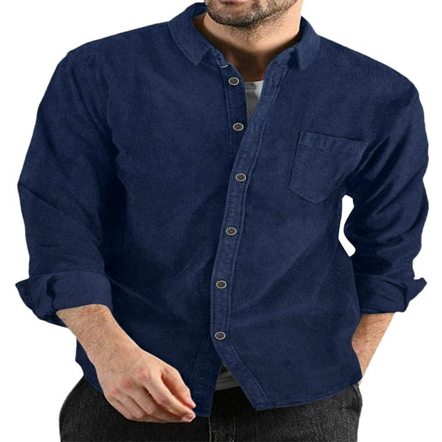 Men‘s Spring Autumn Cual Shirts Solid Color Long Sleeve Lapel Tops Button Shirts for Party