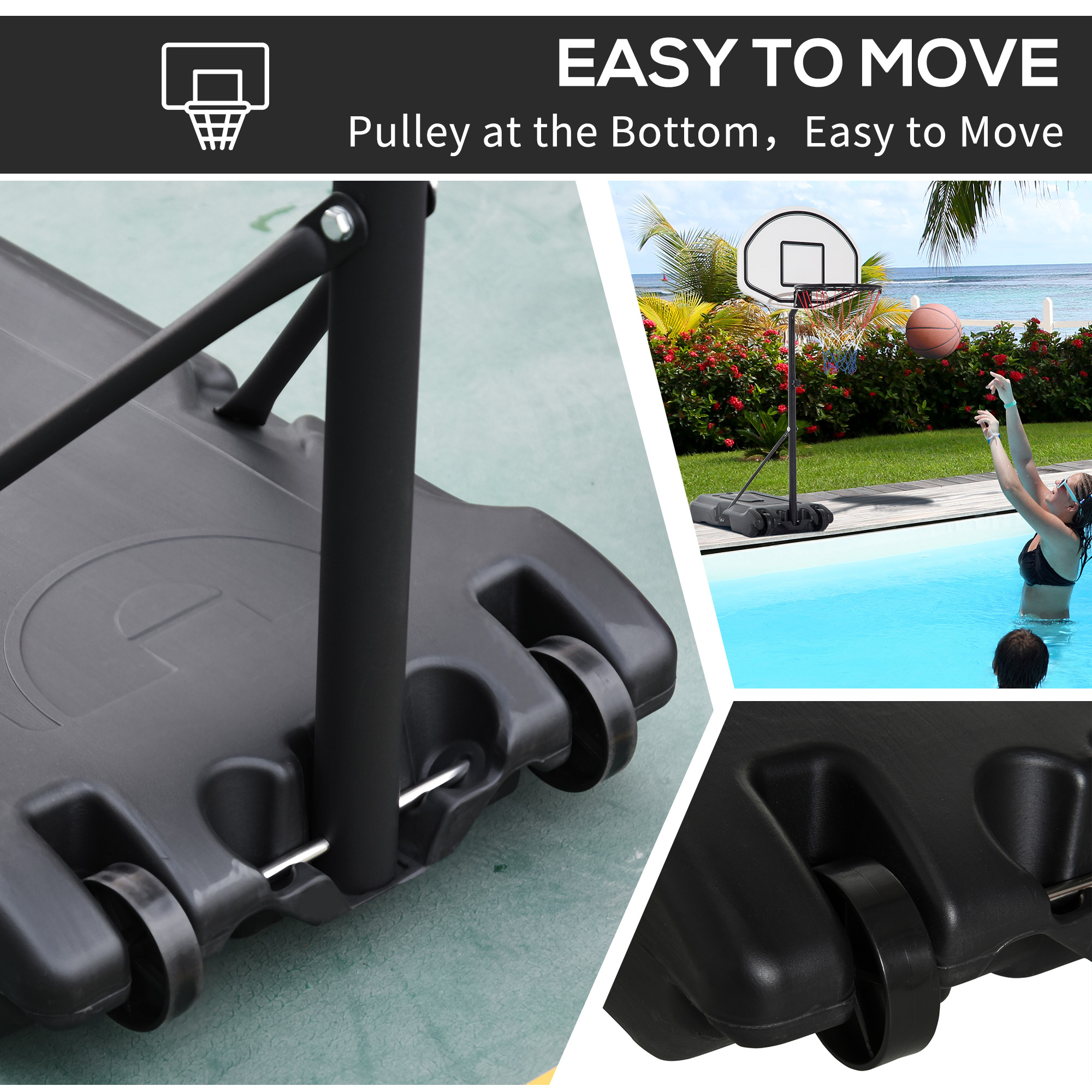 HomCom Poolside Hoop Stand with Wheels