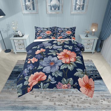 Erosebridal Ensembles de Couette à Fleurs Botaniques, Couettes et Duvets Bleu Rose, Ensemble de Literie Réversible Léger, Décoration Florale, 2 Pcs