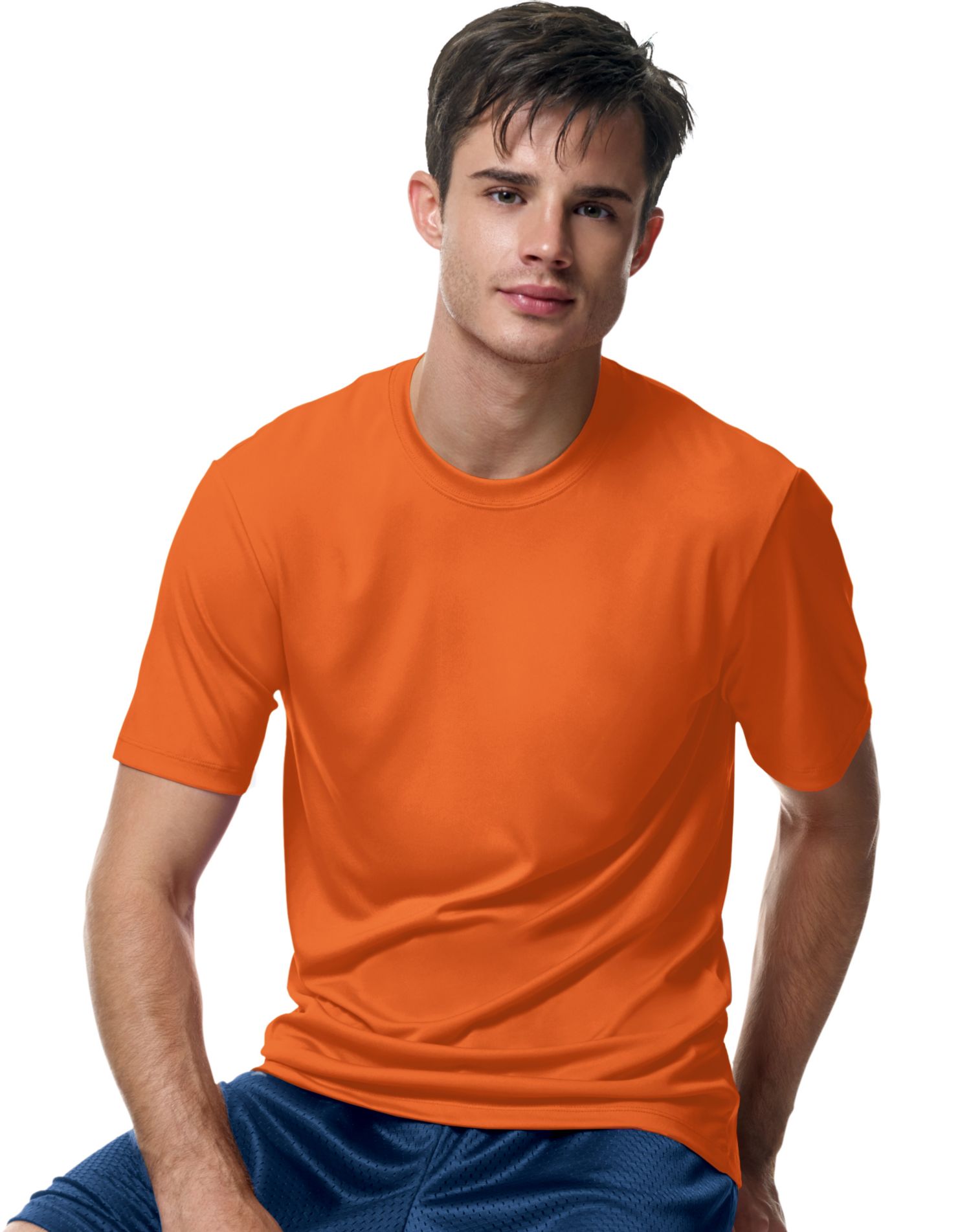 Hanes Cool DRI TAGLESS Men`s T-Shirt, XS, Safety Orange