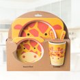 thumbnail image 3 of 5 Pcs Bamboo Fiber Cartoon Giraffe Children's Cutlery Set Environmental Friendly Kids Dinnerware Set Baby Feeding Plate Bowl Tumbler Kit, 3 of 8