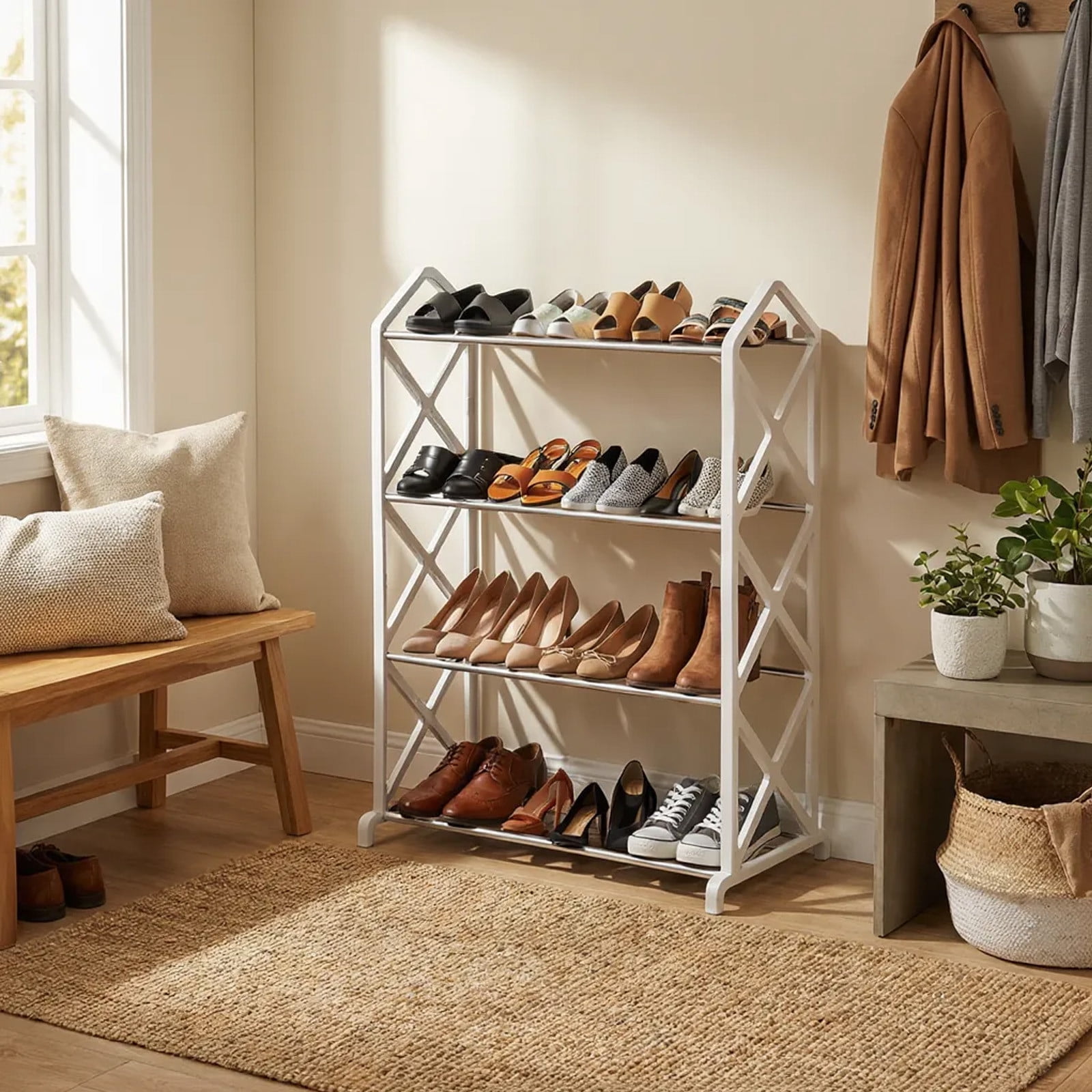 Amzcrzy Shoe Rack Shoe Rack Shoe Rack Shoe Rack Organizer Four Tier Shoe Rack Daily Use Bedroom Closets Entryway Bedroom Dresser Dorm Room Essentials Closet Organizer Storage Cabinet