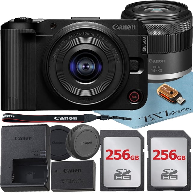 Canon EOS R50 V Appareil Photo Sans Miroir avec Objectif 14-30 mm + Lot de 2 Cartes Mémoire 256 Go + Ensemble d'Accessoires ZeeTech