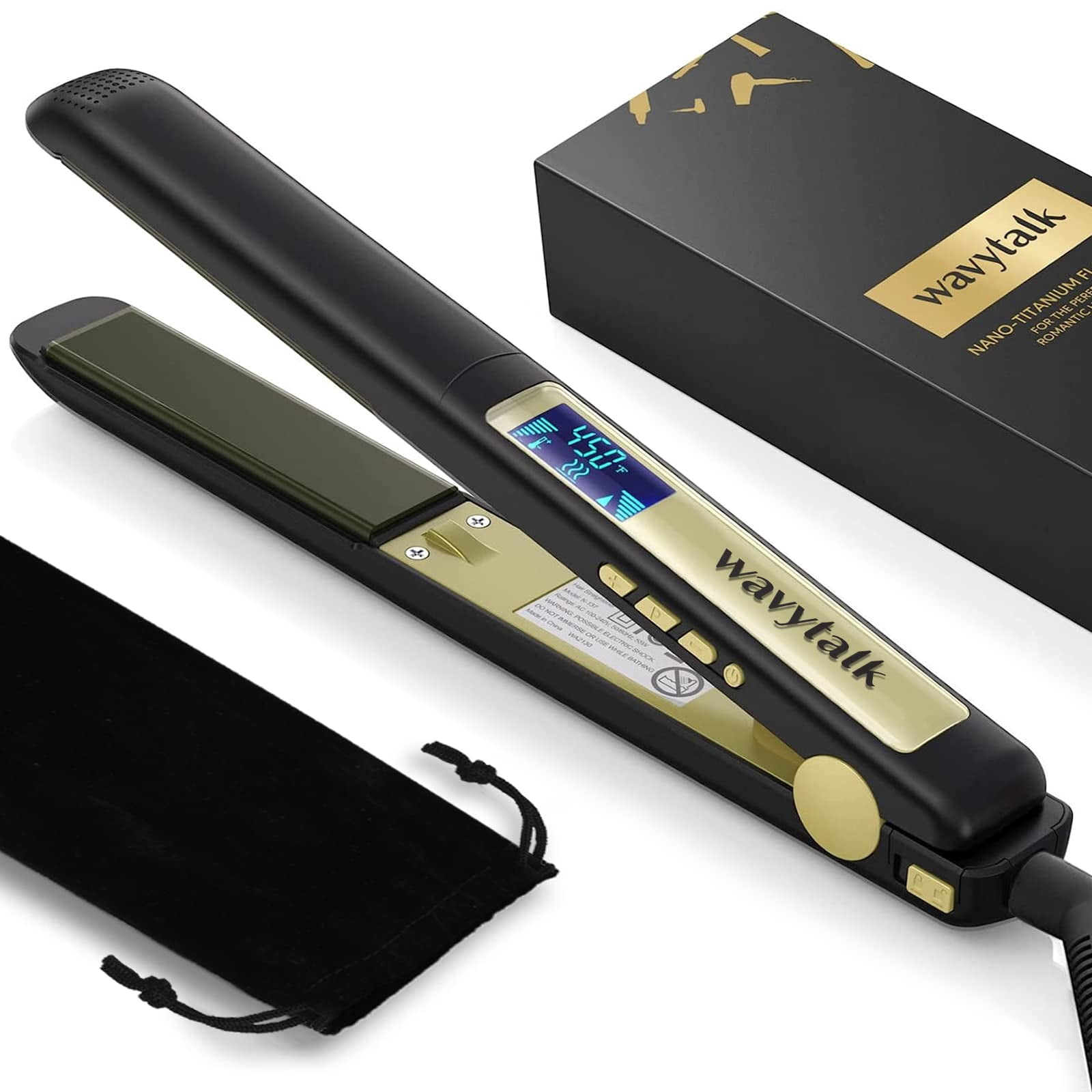 Wavytalk Hair Straightener, 100% Pure Titanium Flat Iron Hair Straightener Dual Voltage Creates Silky Hair Instantly, 1 Inch Flat Iron 170â??-450â??