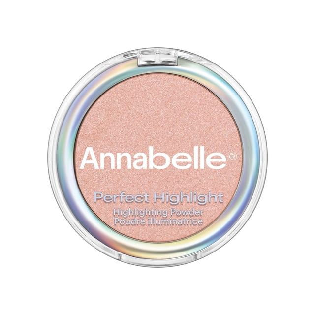 Annabelle Poudre Illuminatrice Parfaite Sans Talc en Forme de Rond compact avec Couvercle Transparent et Bord iridescent, Présentant une Poudre Chatoyante Rose Pêche Doux. Cet Illuminateur Végane, Sans Parabènes, Offre une Finition Naturelle et Lumineuse Idéale pour l'Illumination du Visage.