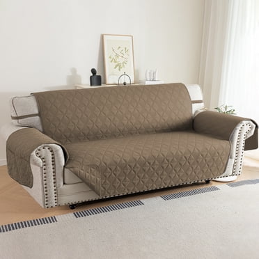 Lavish Cover 100% Waterproof Sofa Cover, 1 Piece Non-Slip Recliner Couch Slipcovers, Washable Furniture Protector with Pockets & Elastic Straps for Kids Pets, 4 Seaters, Gray Brown