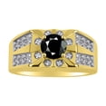 thumbnail image 1 of RYLOS Men's Rings Yellow Gold Plated Silver Designer Starburst 7MM Round Gemstone &   Diamond Ring Onyx October  Size 9, 1 of 7