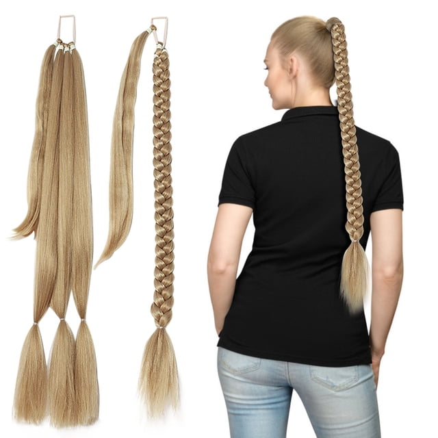 RKSTN Wigs Human Hair Ponytail Braid Extensions, synthetic hair for braiding, 80 cm long hairpiece in golden color. Features braided style and loose strands, ideal for women seeking instant length and volume. Comfortable glueless attachment suitable for various hairstyles and occasions.