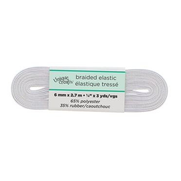 UNIQUE CREATIV blanc Braided Elastic, 6 mm (0.24 in), 7 m (7.66 yd)