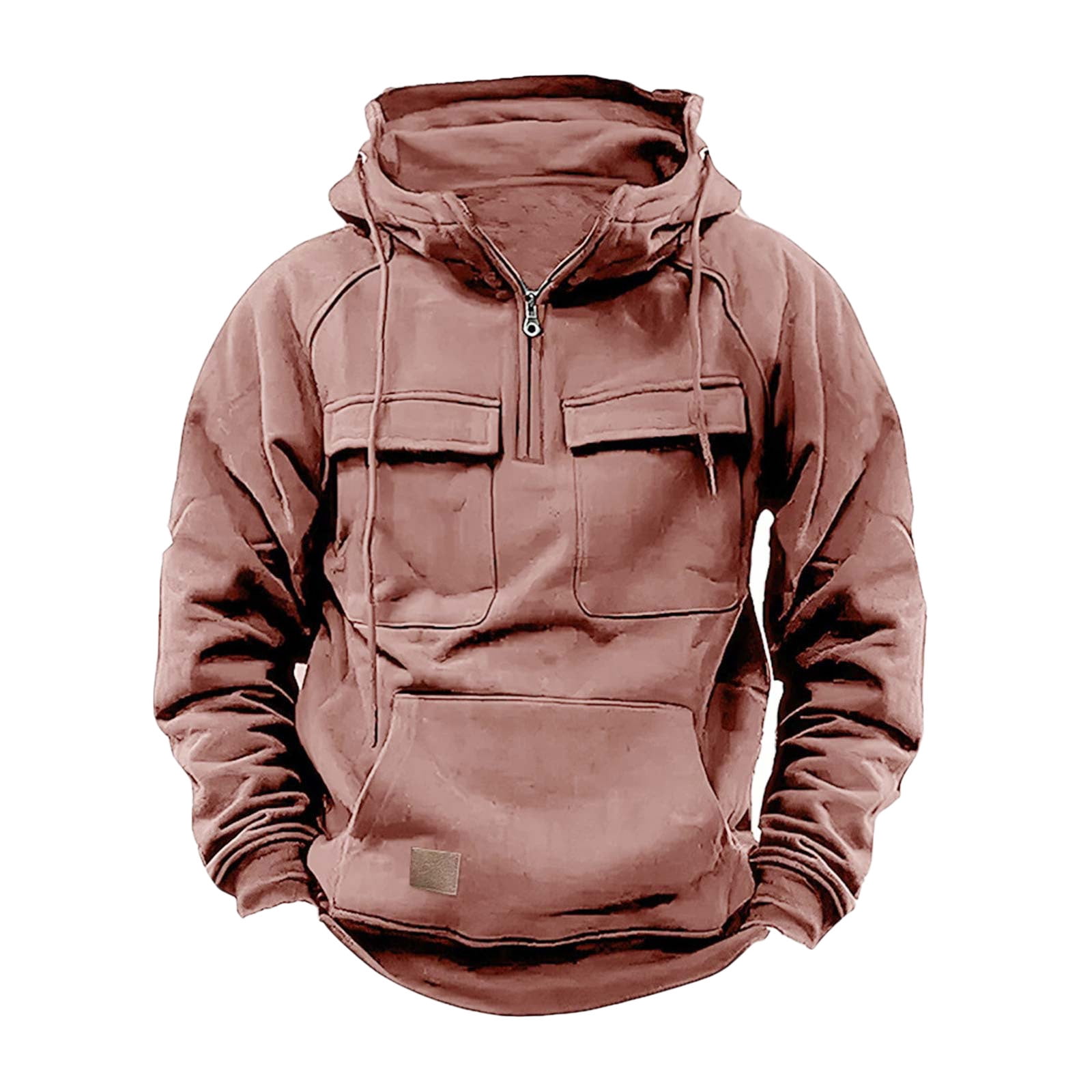 Quarter Zip-Up Hoodie for Men Winter Vintage Camouflage Sweatshirt 