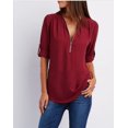 thumbnail image 4 of Chemises en Chiffon à Manches Longues pour Femmes, Col en V, Fermeture Éclair, Grande Taille, 4 of 6