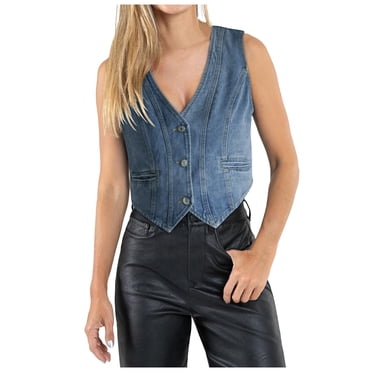 BYHONG Womens Denim Vest Sleeveless V Neck Button Down Jean Jacket Summer Crop Tops Jackets for Women Coat for Women Blue S