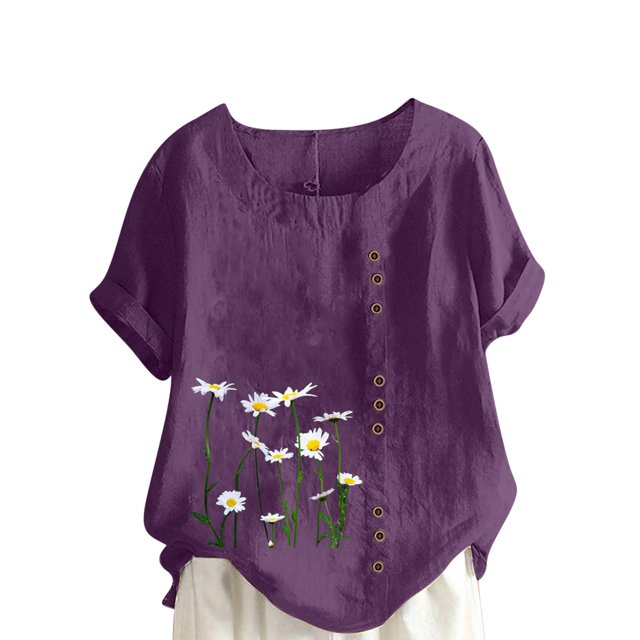 Birdeem T-Shirt Ample Décontracté d'Été pour Femme à Col Rond, Manches Courtes, à Imprimé Floral