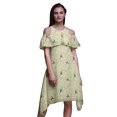 thumbnail image 1 of Bimba Robe Droite Évasée à Épaules Dénudées pour Femmes à Volants devant Imprimée Oiseau Orange - Très Grand, 1 of 6