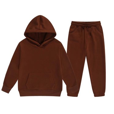 PMVFHDE Vêtements Fille 2t Enfant Tout-Petit Garçons Filles Manches Longues Uni Chaud Chandail à Capuchon Chandail Hauts Pantalons Ensembles pour Enfants Survêtement Ensembles pour Filles Café,3-4 Ans