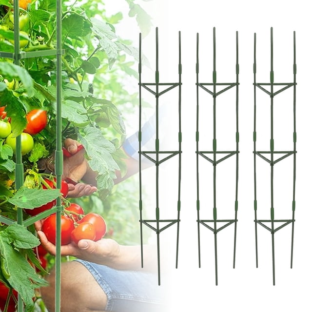 Walfront Tomato Cage Adjustable 3-Piece Steel Triangular Plant Support Tower