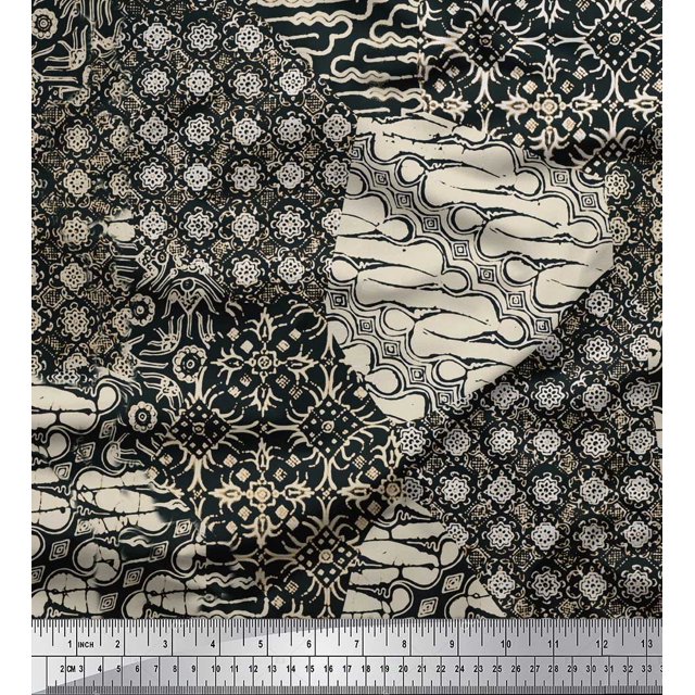 Soimoi Georgette Viscose Fabric Damask Patchwork Printed Fabric 1 Yard 42 Inch Wide